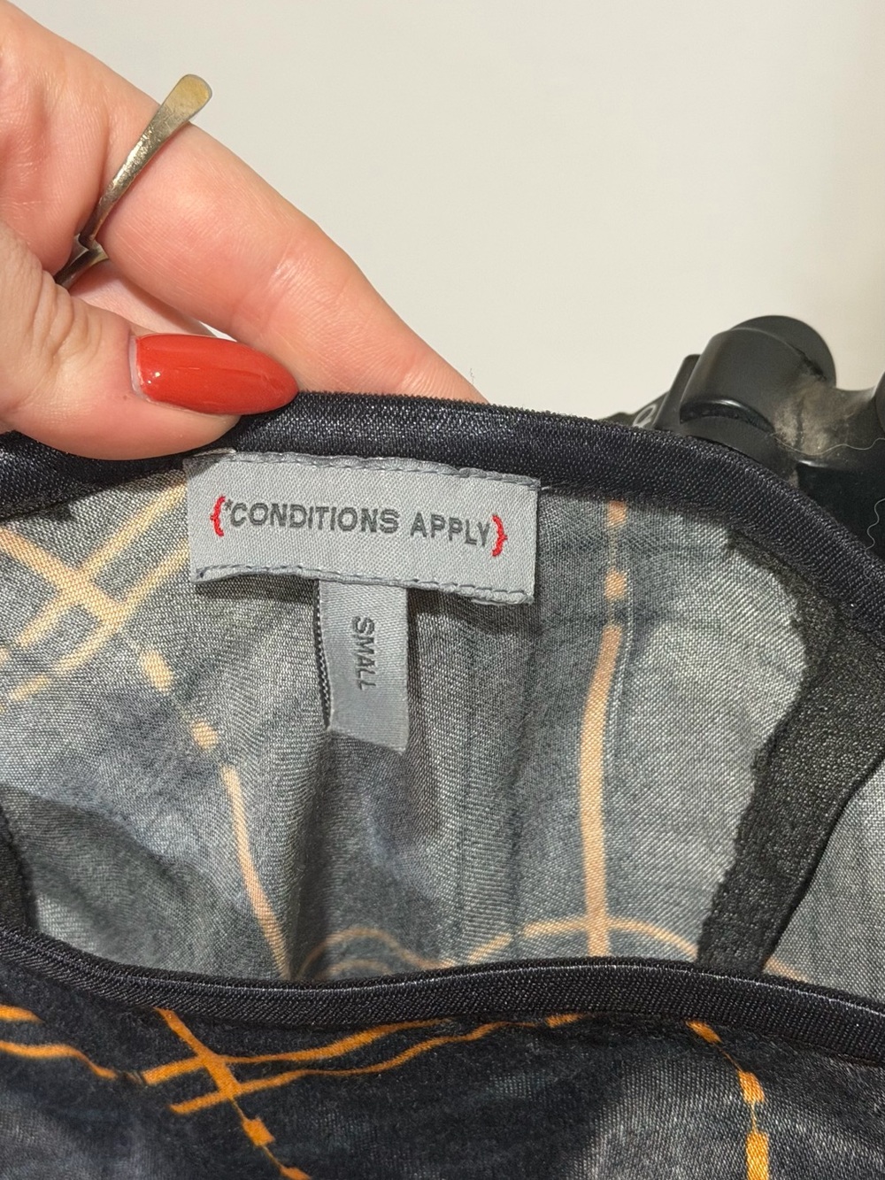 Anthropologie Conditions Apply Black Midi Skirt with Orange Windowpane Plaid - Picture 5 of 5